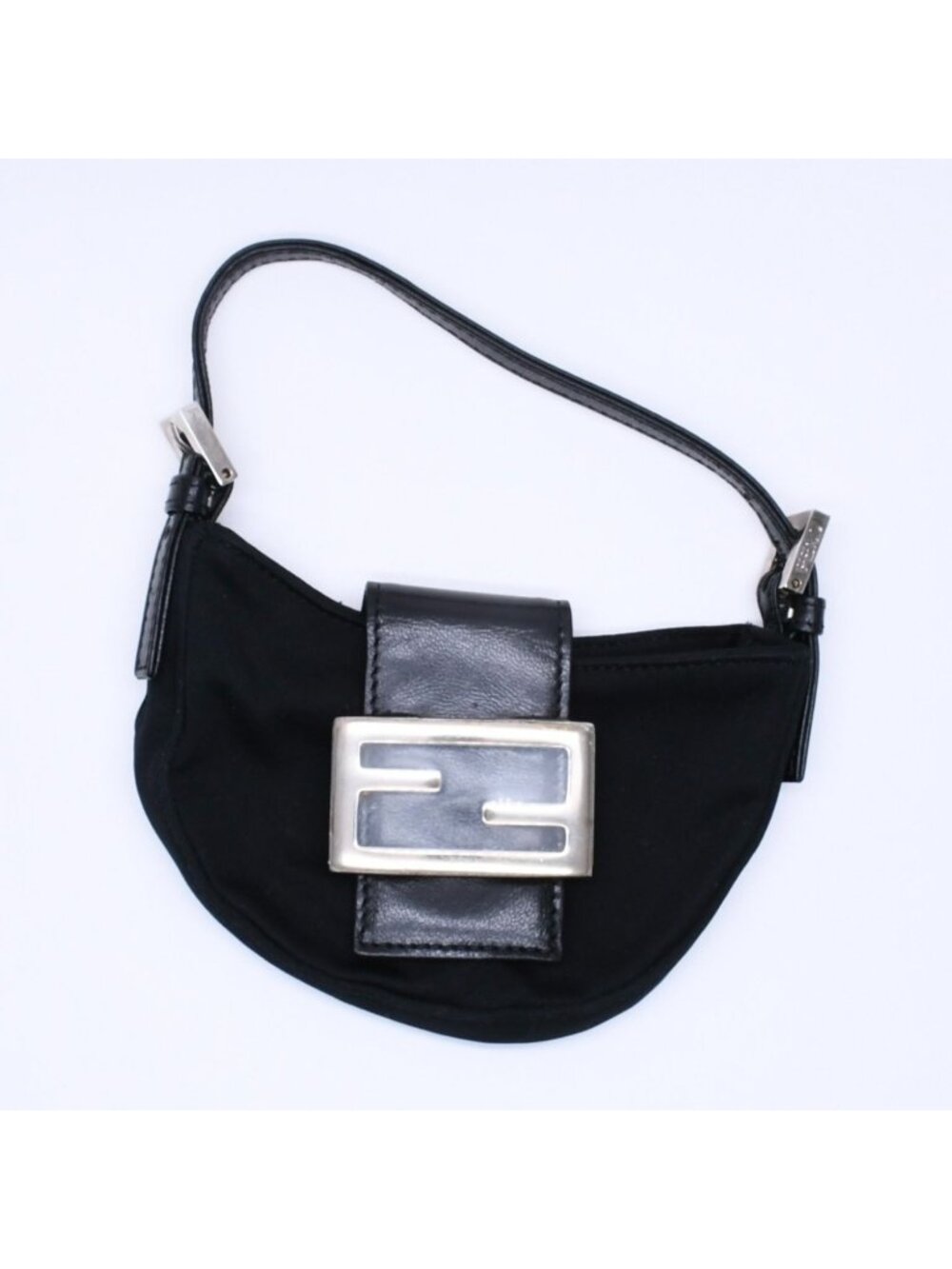Fendi Handbag Mini Croissant Mini Mamma Pouch Case Cotton Jersey Leather Black
